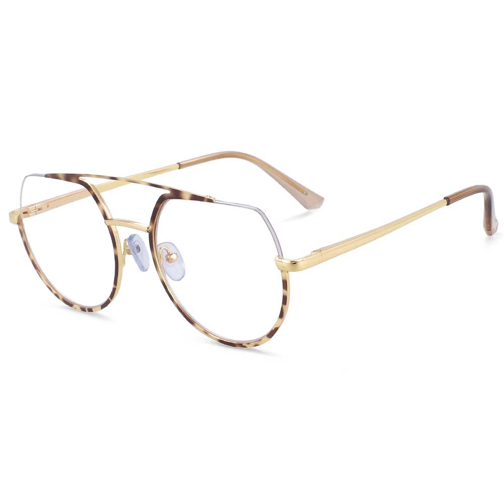 CCspace Unisex Semi Rim Oversized Round Double Bridge Alloy Eyeglasses 54071 Semi Rim CCspace China leopard