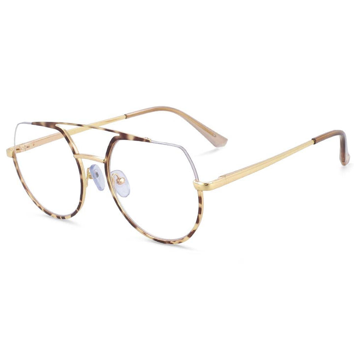 CCspace Unisex Semi Rim Oversized Round Double Bridge Alloy Eyeglasses 54071 Semi Rim CCspace China leopard