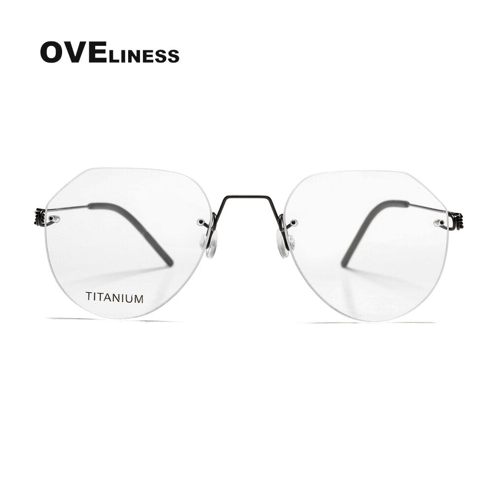 Oveliness Unisex Rimless Round Square Screwless Titanium Eyeglasses 9891 Rimless Oveliness black