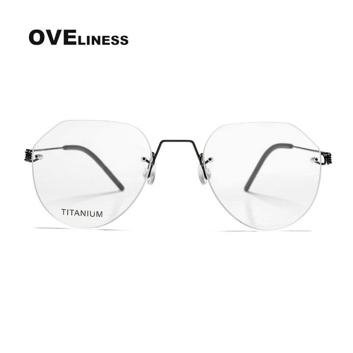 Oveliness Unisex Rimless Round Square Screwless Titanium Eyeglasses 9891 Rimless Oveliness black