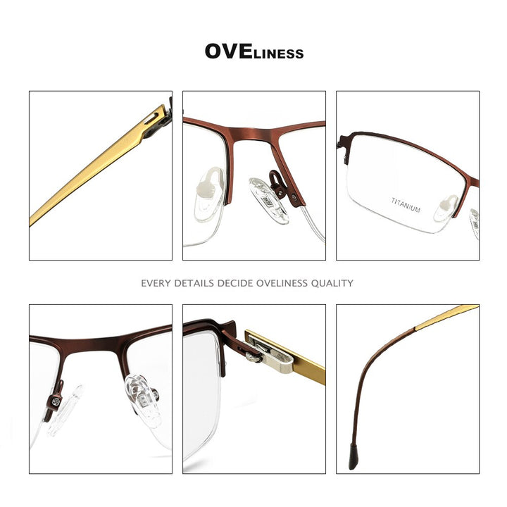 Oveliness Men's Semi Rim Square Screwless Titanium Alloy Eyeglasses Semi Rim Oveliness