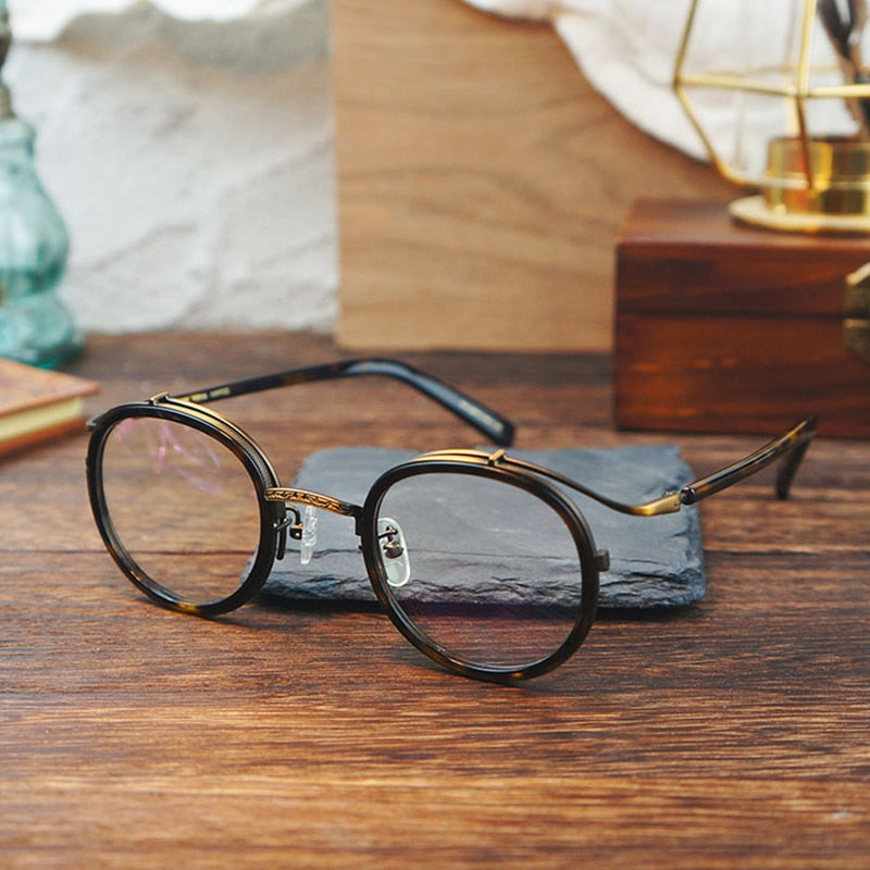 Gatenac Unisex Full Rim Round Acetate Alloy Frame Eyeglasses Gxj37 Full Rim Gatenac