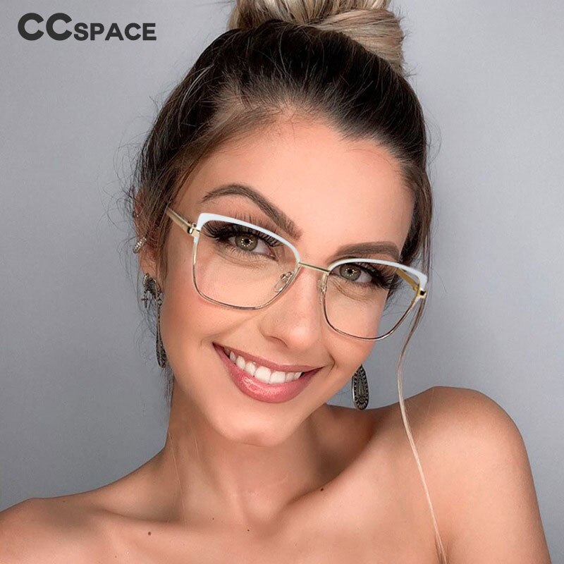 CCspace Women's Full Rim Square Cat Eye Alloy Frame Eyeglasses 48266 Full Rim CCspace