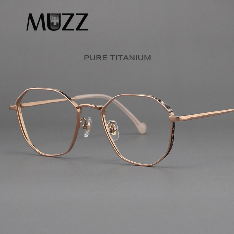 Muzz Unisex Full Rim Round Polygonal Titanium Frame Eyeglasses 32 Full Rim Muzz