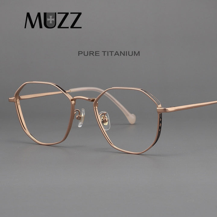Muzz Unisex Full Rim Round Polygonal Titanium Frame Eyeglasses 32 Full Rim Muzz