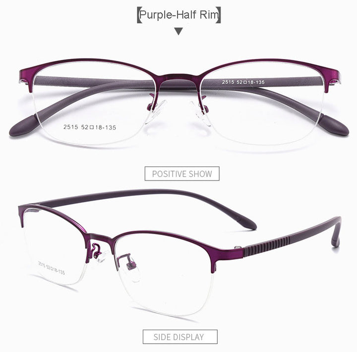 Hotony Unisex Full/Semi Rim Alloy Frame Eyeglasses 2516 Semi Rim Hotony
