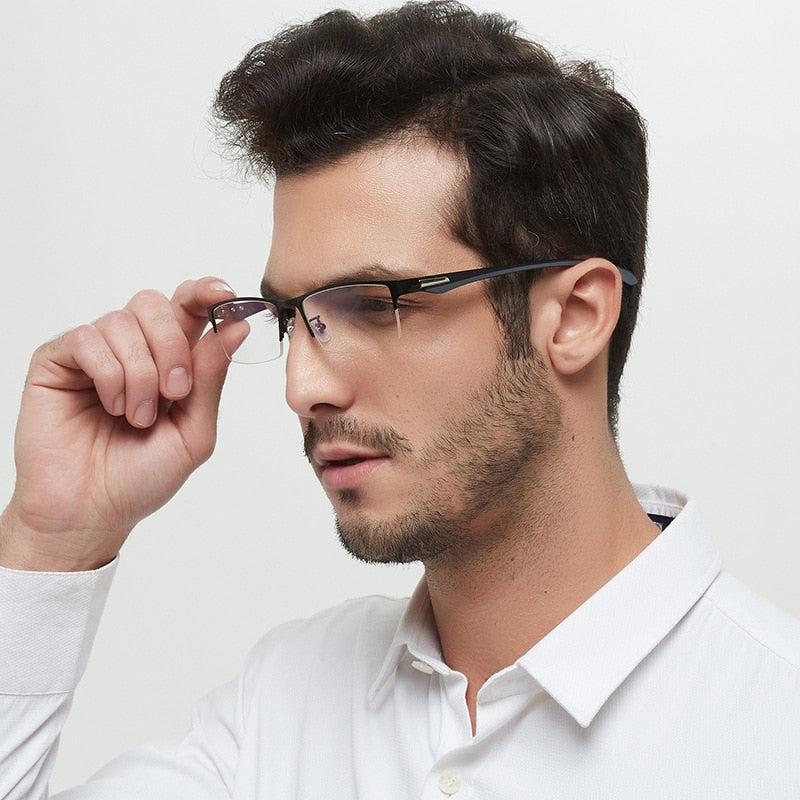 Bclear Men's Semi Rim Square Titanium Alloy Eyeglasses 66071 Semi Rim Bclear