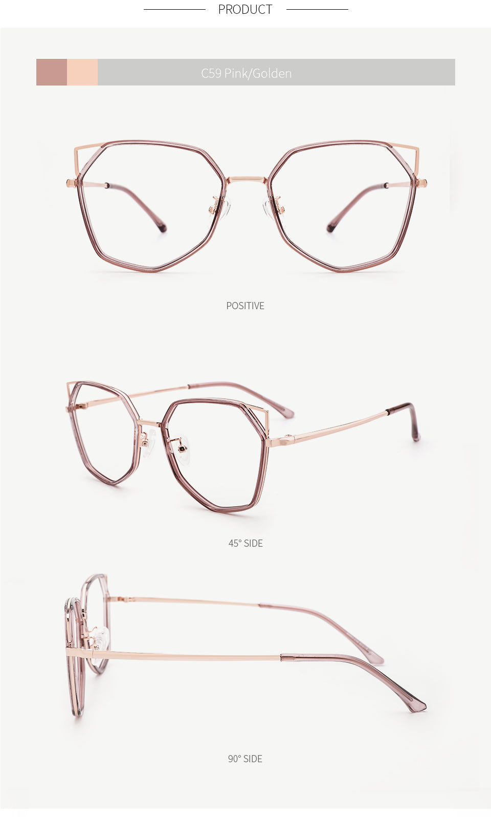 Kansept Women's Full Rim Polygonal Cat Ear Alloy Acetate Frame Eyeglasses 90053 Full Rim Kansept