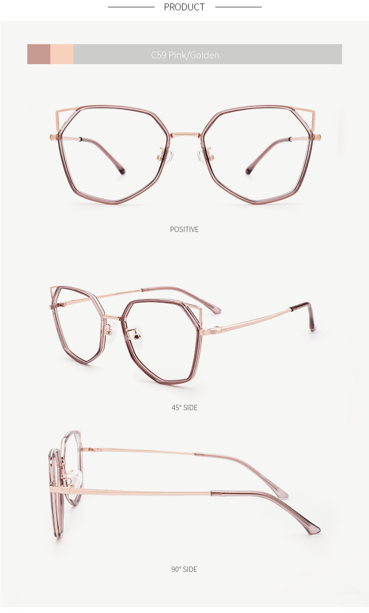 Kansept Women's Full Rim Polygonal Cat Ear Alloy Acetate Frame Eyeglasses 90053 Full Rim Kansept