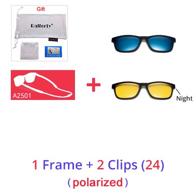 Ralferty Men's Full Rim Square Tr 90 Eyeglasses Clip On Sunglasses With Clip Ons Ralferty 1 Frame 2 Clip 24 Full black frame