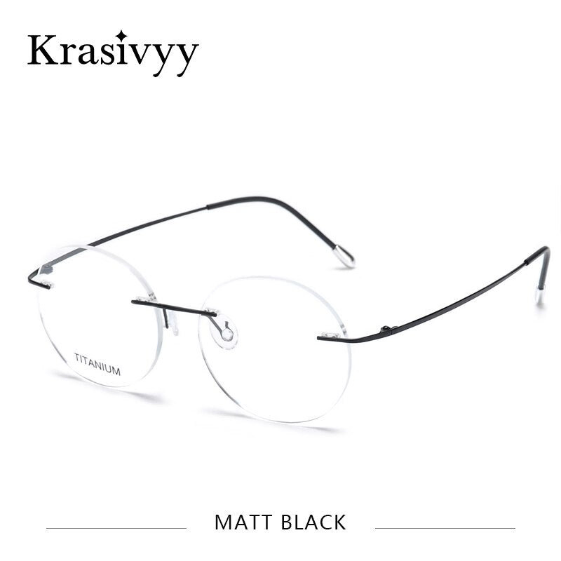 Krasivyy Unisex Rimless Round Titanium Eyeglasses Kr6012 Rimless Krasivyy Matt Black