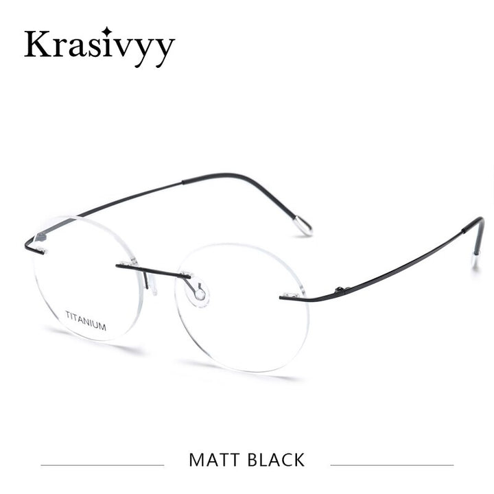 Krasivyy Unisex Rimless Round Titanium Eyeglasses Kr6012 Rimless Krasivyy Matt Black