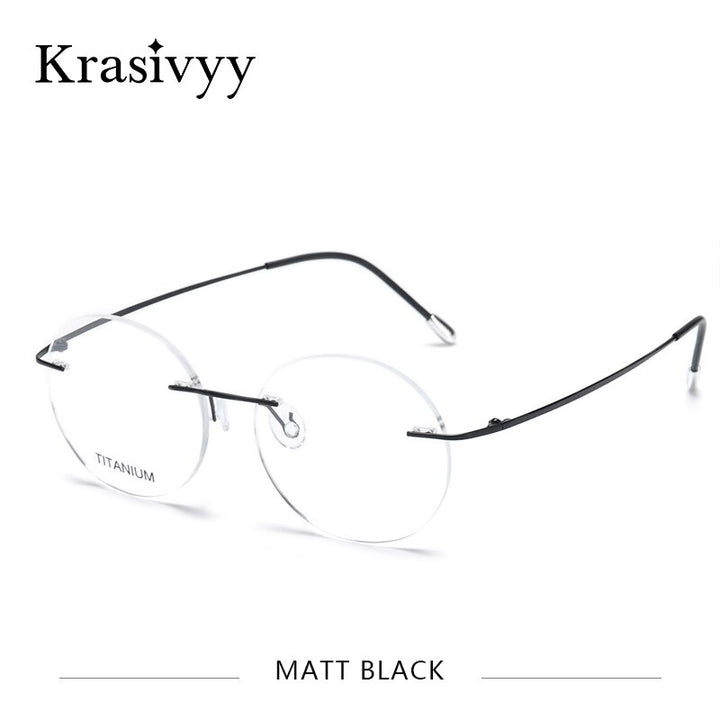 Krasivyy Unisex Rimless Round Titanium Eyeglasses Kr6012 Rimless Krasivyy Matt Black  
