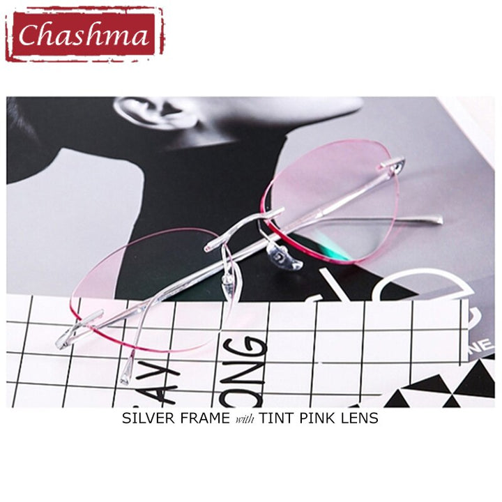 Chashma Ottica Unisex Rimless Triangle Cat Eye Titanium Eyeglasses 632 Rimless Chashma Ottica Silver Pink