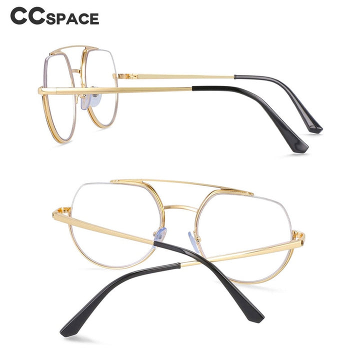 CCspace Unisex Semi Rim Oversized Round Double Bridge Alloy Eyeglasses 54071 Semi Rim CCspace
