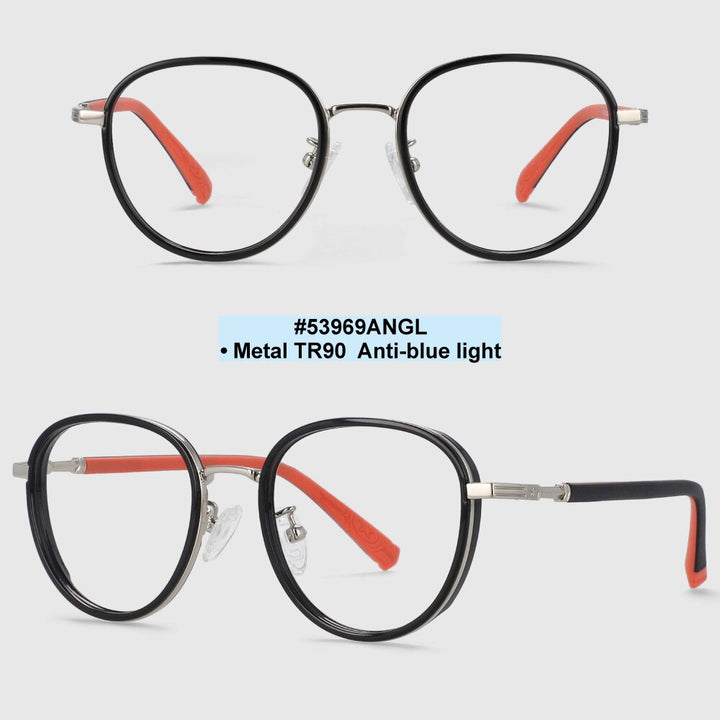CCspace Children's Unisex Full Rim Round Tr 90 Titanium Frame Eyeglasses 53969 Full Rim CCspace black clear