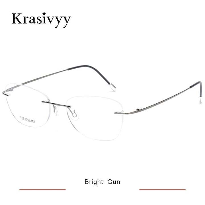 Krasivyy Unisex Rimless Oval Square Titanium Eyeglasses Kr6013 Rimless Krasivyy Bright Gun