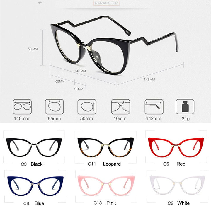 Hotony Women's Full Rim Cat Eye Acetate Frame Eyeglasses 97320 Full Rim Hotony