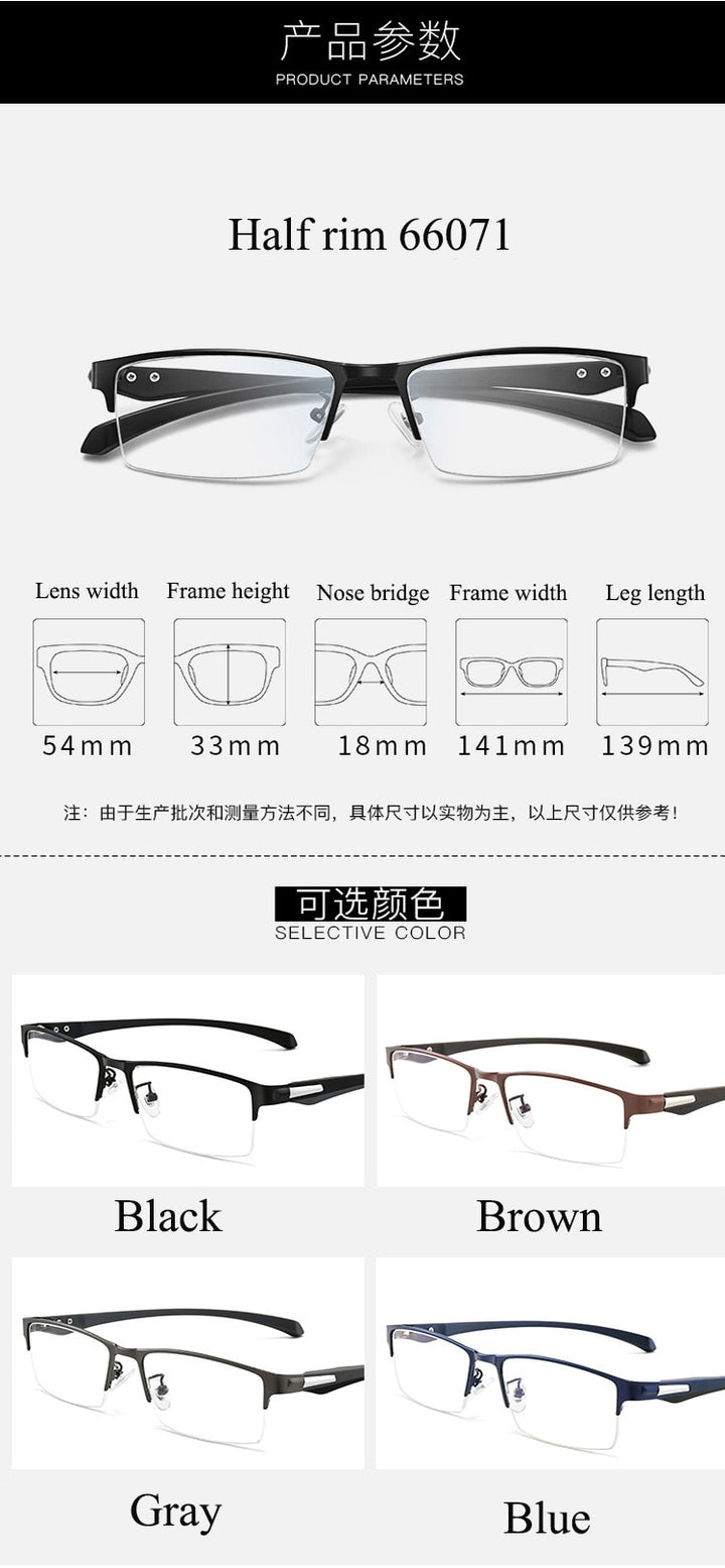 Bclear Men's Semi Rim Square Titanium Alloy Eyeglasses 66071 Semi Rim Bclear