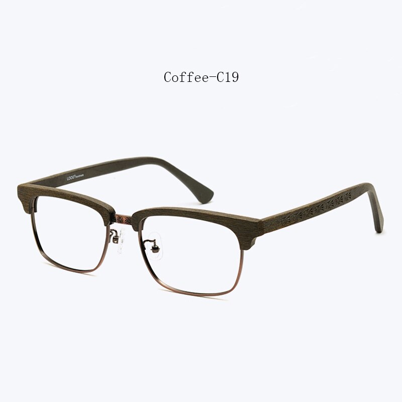 Hdcrafter Men's Full Rim Square Wood Titanium Frame Eyeglasses Ta12321 Full Rim Hdcrafter Eyeglasses Coffee