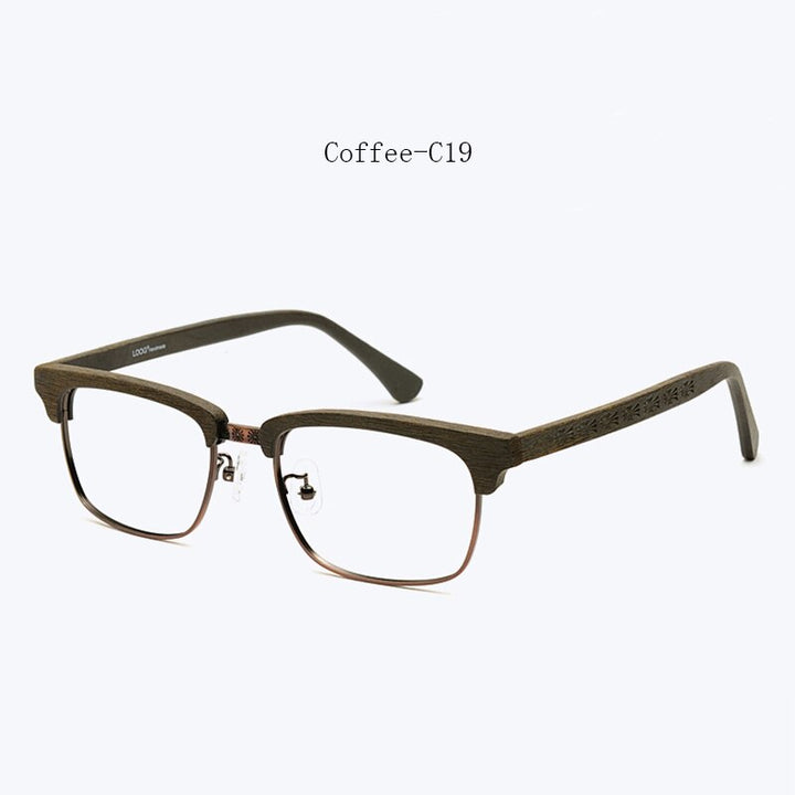 Hdcrafter Men's Full Rim Square Wood Titanium Frame Eyeglasses Ta12321 Full Rim Hdcrafter Eyeglasses Coffee