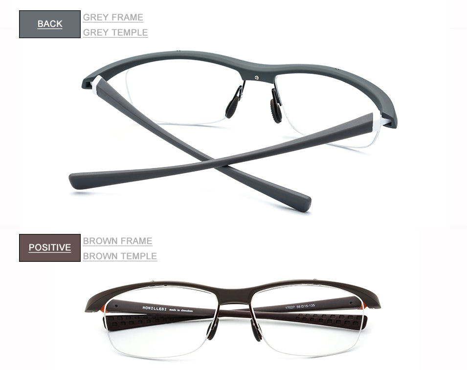 Hdcrafter Men's Semi Rim Rectangle TR 90 Sports Frame Eyeglasses 7027 Full Rim Hdcrafter Eyeglasses