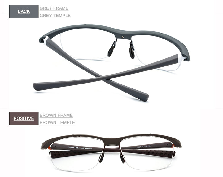 Hdcrafter Men's Semi Rim Rectangle TR 90 Sports Frame Eyeglasses 7027 Full Rim Hdcrafter Eyeglasses