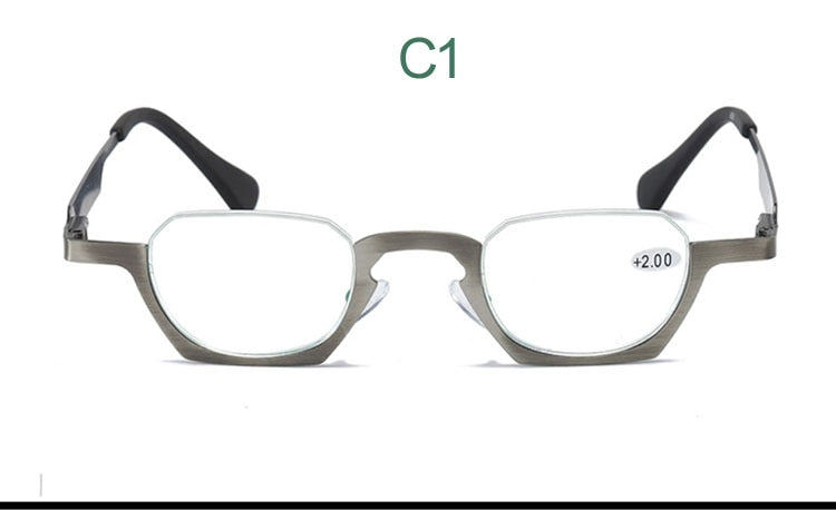 Yujo Unisex Semi Rim Bottom Square Alloy Reading Glasses Y038 Reading Glasses Yujo China +100 C1