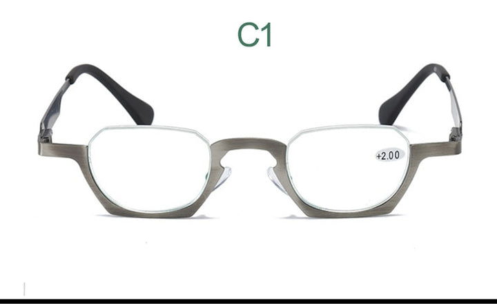 Yujo Unisex Semi Rim Bottom Square Alloy Reading Glasses Y038 Reading Glasses Yujo China +100 C1
