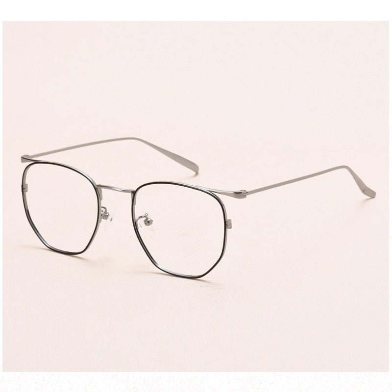 Muzz Full Rim Polygonal Square Titanium Frame Eyeglasses 109011 Full Rim Muzz Black Silver