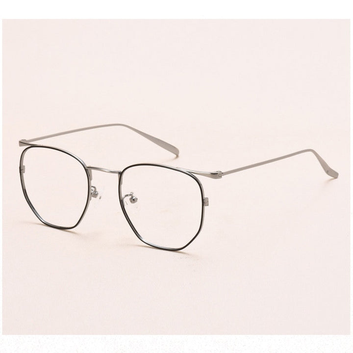 Muzz Full Rim Polygonal Square Titanium Frame Eyeglasses 109011 Full Rim Muzz Black Silver