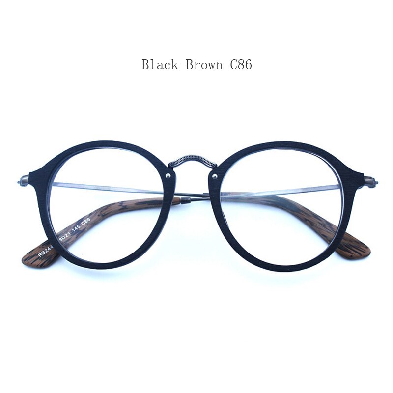 Hdcrafter Unisex Full Rim Round Wood Frame Eyeglasses Rb2447 Full Rim Hdcrafter Eyeglasses Black Brown  