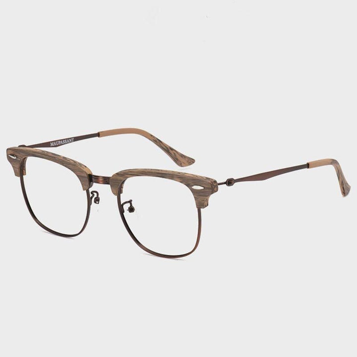 Hdcrafter Men's Full Rim Round Wood Alloy Frame Eyeglasses 8057 Full Rim Hdcrafter Eyeglasses