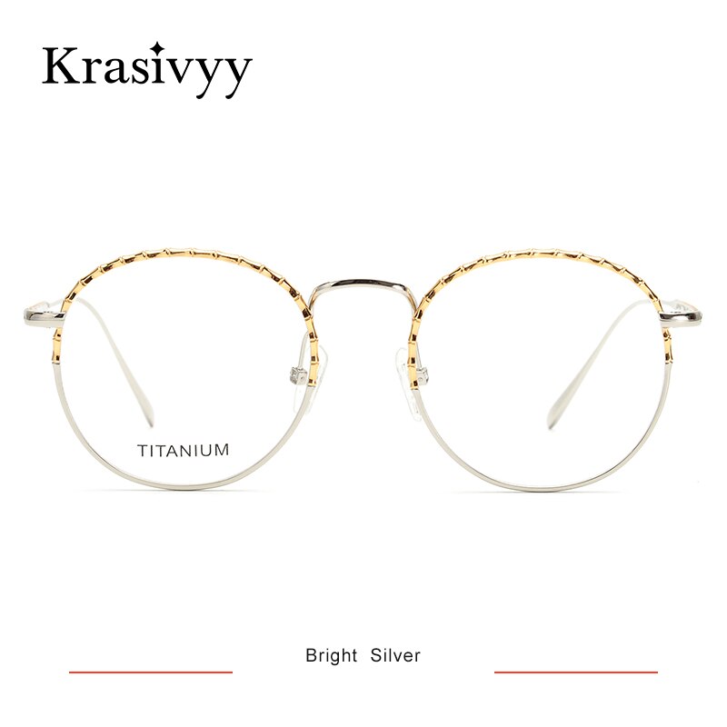 Krasivyy Women's Full Rim Round Titanium Eyeglasses Kr16037 Full Rim Krasivyy Bright Silver  