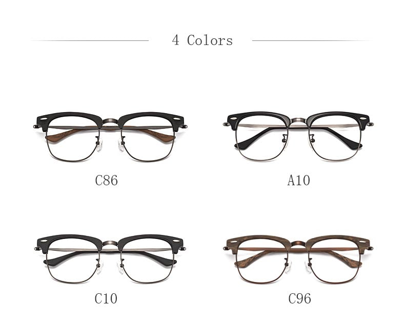 Hdcrafter Men's Full Rim Round Wood Alloy Frame Eyeglasses 8057 Full Rim Hdcrafter Eyeglasses