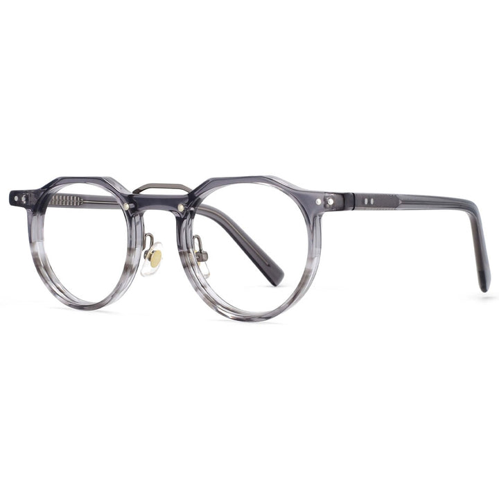 CCSpace Women's Full Rim Round Double Bridge Acetate Alloy Frame Eyeglasses 53894 Full Rim CCspace gray CN