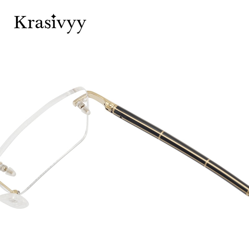 Krasivyy Unisex Rimless Square Titanium Wood Eyeglasses Kr16069 Rimless Krasivyy