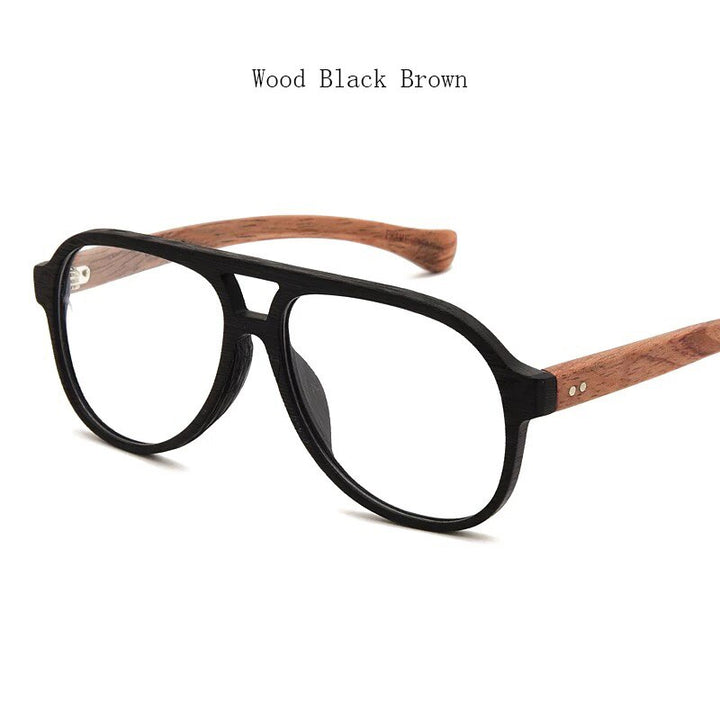 Hdcrafter Unisex Full Rim Double Bridge Round Wood Frame Eyeglasses 7428d Full Rim Hdcrafter Eyeglasses Wood-Black-Brown