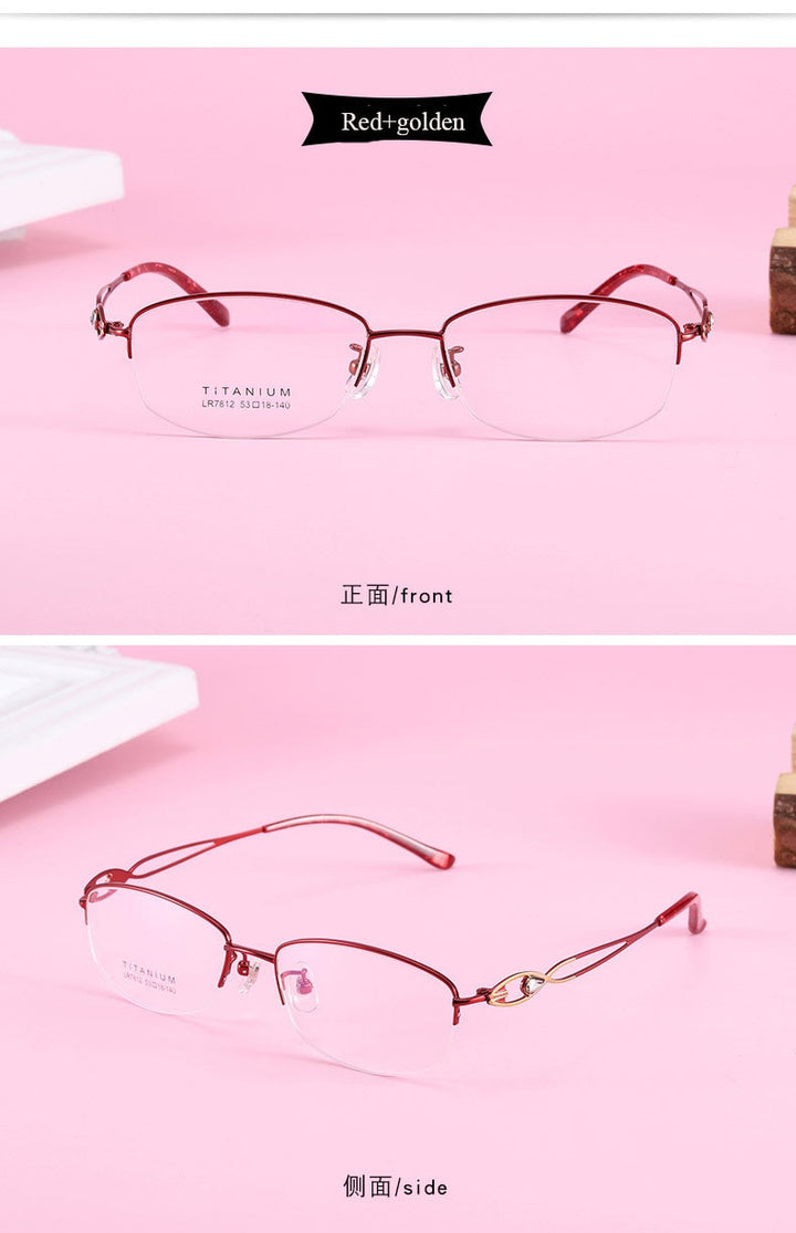 Women's Hollow Jeweled Temple Semi Rim Frame Eyeglasses Lr7812 Semi Rim Bclear