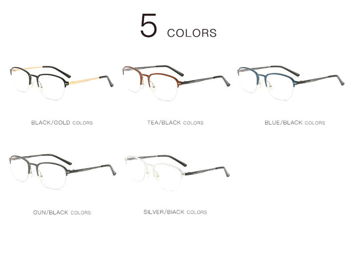 Hdcrafter Unisex Semi Rim Square Titanium Frame Eyeglasses 6097 Semi Rim Hdcrafter Eyeglasses