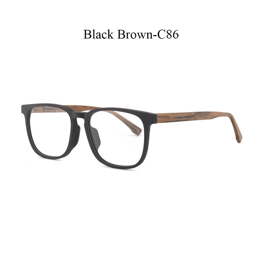 Hdcrafter Men's Full Rim Square Metal Wood Frame Eyeglasses P1688 Full Rim Hdcrafter Eyeglasses Black Brown-C86