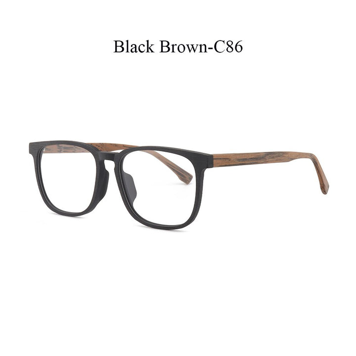 Hdcrafter Men's Full Rim Square Metal Wood Frame Eyeglasses P1688 Full Rim Hdcrafter Eyeglasses Black Brown-C86