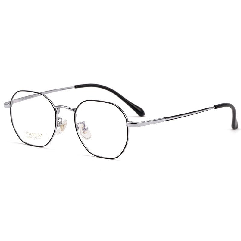Hotochki Unisex Full Rim Polygon Beta Titanium Eyeglasses T3956 Full Rim Hotochki Black Silver