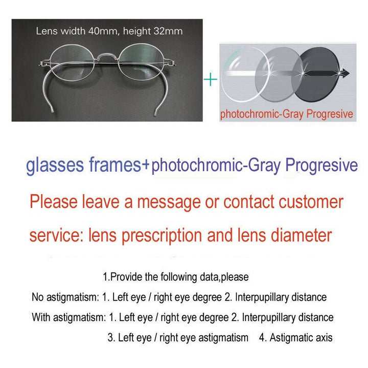 Unisex Handcrafted Eyeglasses Oval Stainless Steel Frame Customizable Lenses Frame Yujo Progressive gray China 