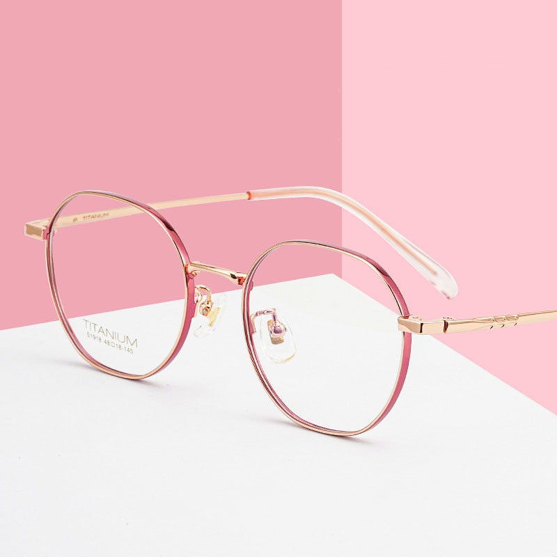 Hotony Women's Full Rim Round Titanium Frame Eyeglasses S1918 Full Rim Hotony