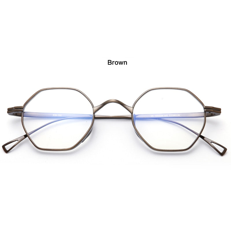 Muzz Unisex Full Rim Polygon Round Titanium Frame Eyeglasses 152 Full Rim Muzz Dark Brown