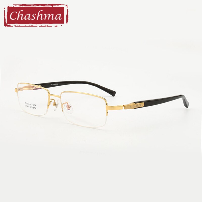 Chashma Ochki Men's Semi Rim Rectangle Titanium Eyeglasses 9910 Semi Rim Chashma Ochki Gold
