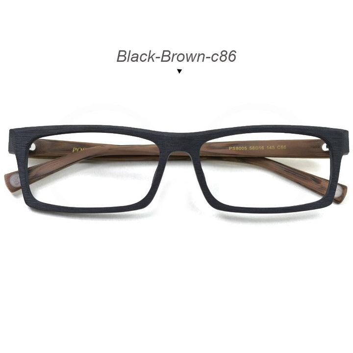 Hdcrafter Men's Full Rim Rectangle Wood Frame Eyeglasses Ps8005 Full Rim Hdcrafter Eyeglasses Black Brown-C86