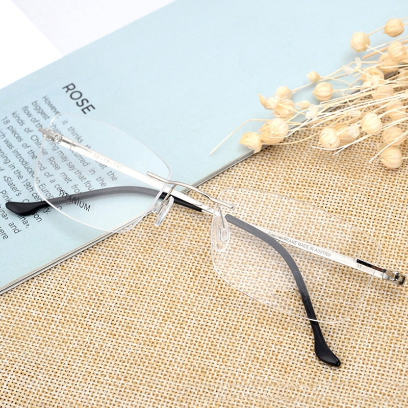 Hotony Unisex Rimless Alloy Frame Rectangle Lens Eyeglasses Rw004 Rimless Hotony