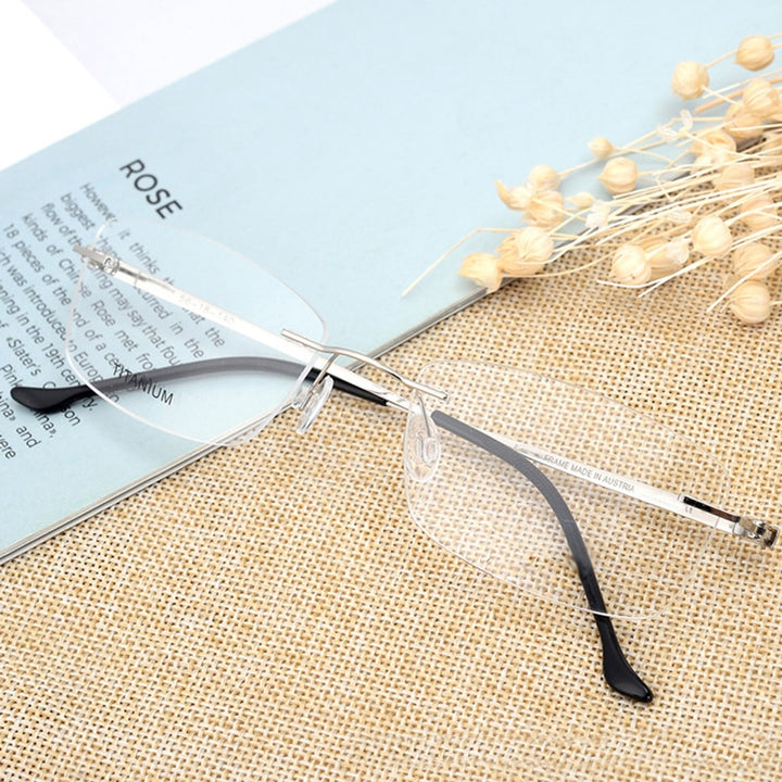 Hotony Unisex Rimless Alloy Frame Rectangle Lens Eyeglasses Rw004 Rimless Hotony